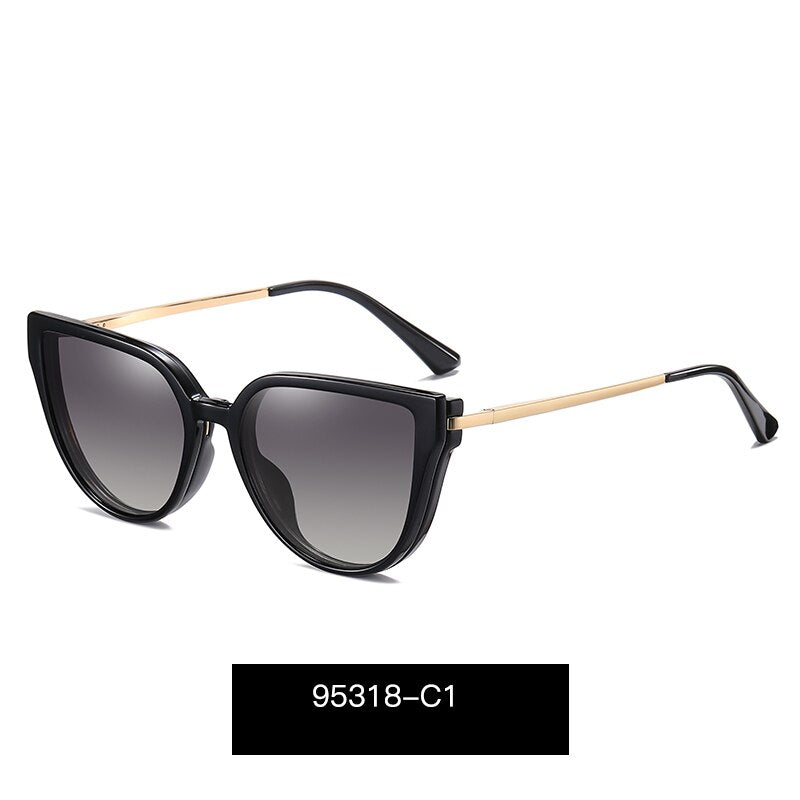Kanspace 2 In 1 Magnetic Polarized Glasses Women Myopia Optical Cat Eye Eyeglasses Frame Stylish Clip On Sunglasses 95318