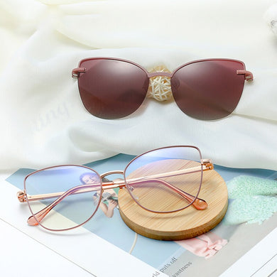 Kanspace Cat Eye  Glasses Frame Women 2 In 1 Clip On Sunglasses Vintage Myopia Optical Eyewear Magnetic 95951