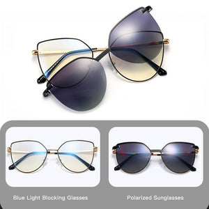 Kanspace Women Cat Eye Glasses Frames  2 In 1 Magnetic Clip On Polarized Sunglasses Myopia Prescription Eyewear 95802