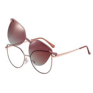 Kanspace Women Cat Eye Glasses Frames  2 In 1 Magnetic Clip On Polarized Sunglasses Myopia Prescription Eyewear 95802