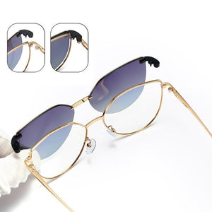 Kanspace Women Cat Eye Glasses Frames  2 In 1 Magnetic Clip On Polarized Sunglasses Myopia Prescription Eyewear 95802