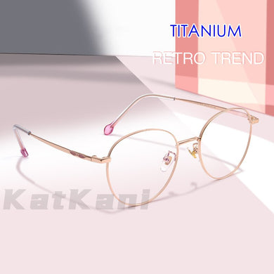 KatKani Men And Women Retro Round Ultra-Light Pure Titanium Eyeglasses Frame Decoration Prescription Optical Glasses Frame K2070