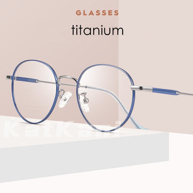 KatKani Men and Women Titanium Alloy Two-tone Eyeglasses Frame Retro Round Myopia Hyperopia/Prescription Spectacle Frame AC017