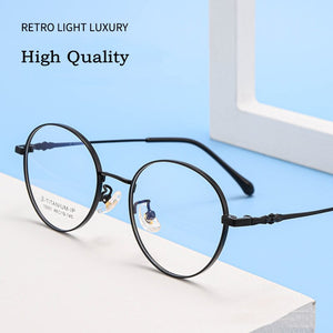 KatKani Men&#39;s and Women&#39;s Ultra-light Pure Titanium Eyeglasses Frame Wide Side Retro High Myopia/Hyperopia Glasses Frame K19201