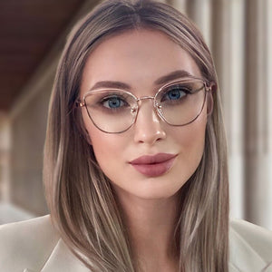 KatKani Anti-Blue Glasses Metal Two-Tone Glasses Female Cat Eye Optical Prescription Spring Legs Glasses Frame WH502