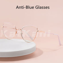 Load image into Gallery viewer, KatKani Anti-Blue Glasses Metal Two-Tone Glasses Female Cat Eye Optical Prescription Spring Legs Glasses Frame WH502