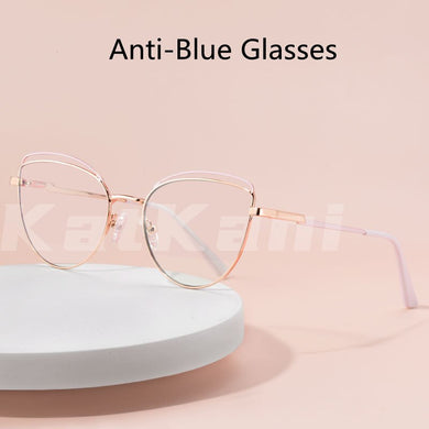 KatKani Anti-Blue Glasses Metal Two-Tone Glasses Female Cat Eye Optical Prescription Spring Legs Glasses Frame WH502