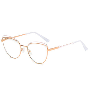KatKani Anti-Blue Glasses Metal Two-Tone Glasses Female Cat Eye Optical Prescription Spring Legs Glasses Frame WH502