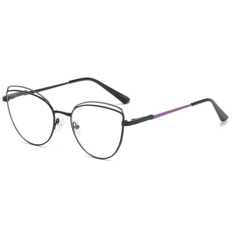 KatKani Anti-Blue Glasses Metal Two-Tone Glasses Female Cat Eye Optical Prescription Spring Legs Glasses Frame WH502