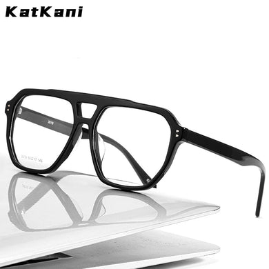 KatKani Men's Double Beam Big Frame Retro Sheet Eyeglasses Frame Transparent Optical Prescription Glasses Frame 3019