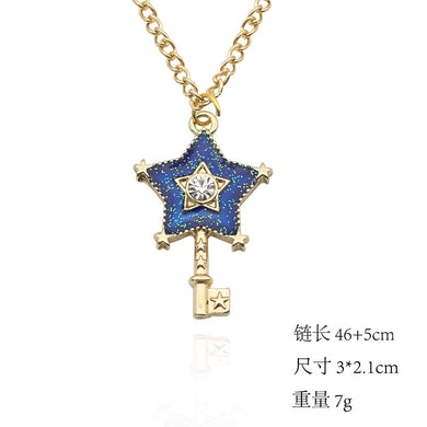 Kawaii White Back Cat Necklace&Pendant Blue Key Star Necklaces Heart Wings Cute Cartoon Ornaments To Best Friend Forever DIY BFF