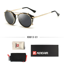 Load image into Gallery viewer, Kdeam Happy Clip On Sunglasses Men Removable Round Glasses Steampunk Women Carve Design Sunglass With Brand Box