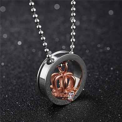 Keep Me in Your Heart King Queen Crown Pendant Necklace Stainless Steel Valentine His & Hers Couples Gift Lovers' Necklaces Set