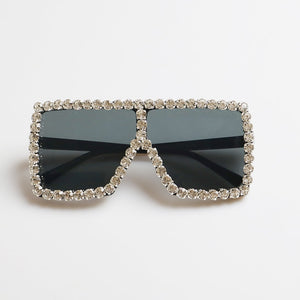 KeiKeSweet Brand Designer Crystal Oversized Sunglasses Women Mirror Big Rhinestone Rays Shades Sun Glasses Lady Diamond