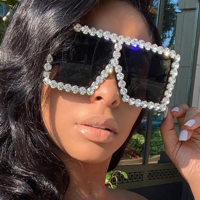 KeiKeSweet Brand Designer Crystal Oversized Sunglasses Women Mirror Big Rhinestone Rays Shades Sun Glasses Lady Diamond