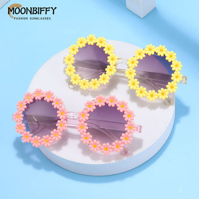 Kids Cute Sunglasses Round Flower Children Sunglasses Girls Baby Shades Glasses UV400 Outdoor Sun Protection Eyewear