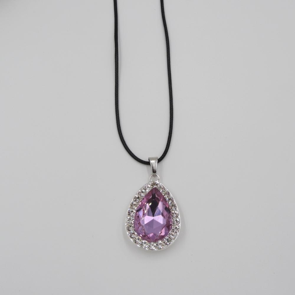 Collana per bambini, ragazze, donne, principessa Sofia, la prima catena, in acciaio inossidabile, con collane con ciondolo con amuleto a goccia viola 