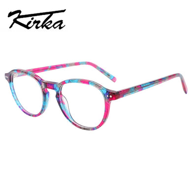 Kirka Kids Glasses Acetate Frames Round Lens Child Optical Eyewear Boys and Girls Myopia/Anti-blue Glasses Frame Floral pattern