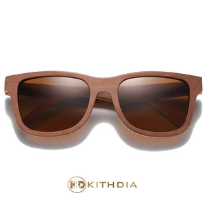 Kithdia Polarized Sunglasses Women Men Layered Brown Skateboard Wooden Frame Square Style Glasses for Ladies Eyewear In Wood Box