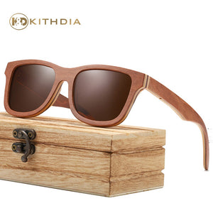 Kithdia Polarized Sunglasses Women Men Layered Brown Skateboard Wooden Frame Square Style Glasses for Ladies Eyewear In Wood Box