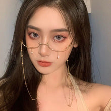 Load image into Gallery viewer, Korea Half-frame Glasses Without Lens Glasses Frame with Chain Women Accessories Metal Chain Eyes Glasses Face Jewelry