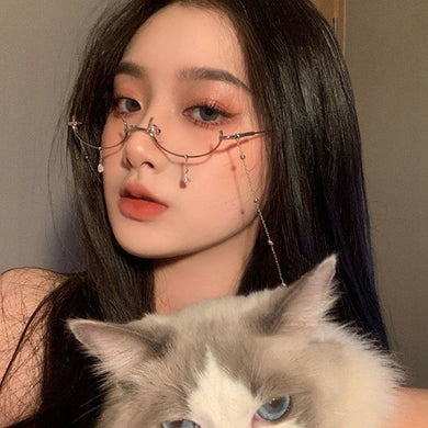 Korea Half-frame Glasses Without Lens Glasses Frame with Chain Women Accessories Metal Chain Eyes Glasses Face Jewelry