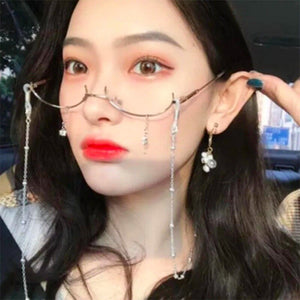 Korea Half-frame Glasses Without Lens Glasses Frame with Chain Women Accessories Metal Chain Eyes Glasses Face Jewelry