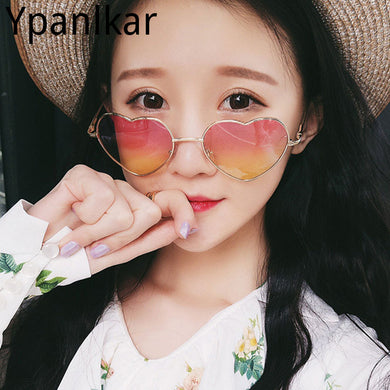 Korea Harajuku Retro Color Sunglasses Transparent Gradient Round Face Love Heart Sunglasses