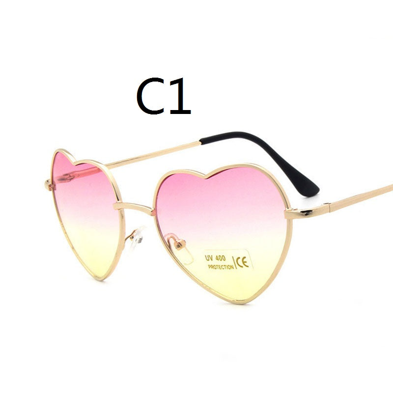 Korea Harajuku Retro Color Sunglasses Transparent Gradient Round Face Love Heart Sunglasses