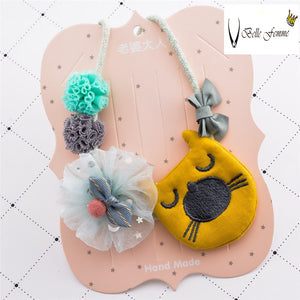Korea New Handmade Cute Imported Cloth Cartoon Bear Yarn Flower Children Kids Girl Necklaces Fashion Jewelry Accessories