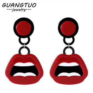 Korea Personality Acrylic Big Red Lips Drop Earrings For Women Fashion Ear Jewelry exaggerated Dangle Brincos Statement earrigns