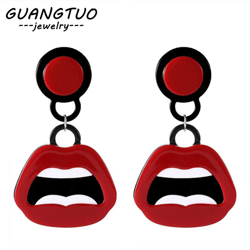 Korea Personality Acrylic Big Red Lips Drop Earrings For Women Fashion Ear Jewelry exaggerated Dangle Brincos Statement earrigns