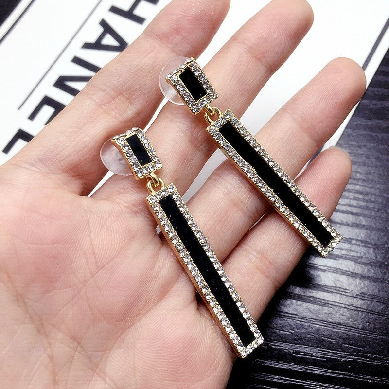 Korean 2018 New Fashion Rhinestone Rectangle Long Earrings Temperament Personality Women Exaggerated Jewelry Cubic Zirconia Gift