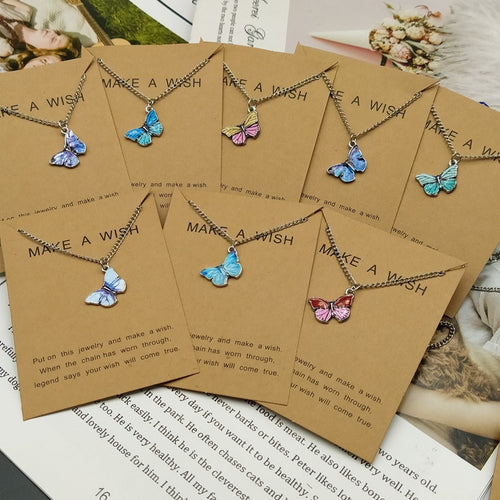 Korean Blue Gradient Butterfly Necklace for Women Girls Silver Color Butterflies Pendant Choker Necklaces Jewelry Gift