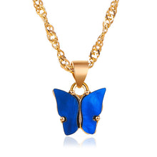 Carica l'immagine nel visualizzatore di Gallery, Korean Blue Gradient Butterfly Necklace for Women Girls Silver Color Rainbow Butterflies Pendant Choker Necklaces Jewelry Gift