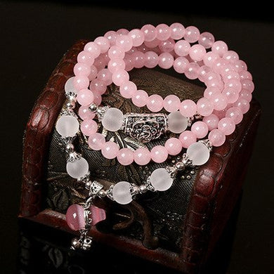 Il braccialetto in pietra di quarzo rosa naturale alla moda coreana porta fortuna con perline di cristallo fatte a mano con ciondolo a forma di zucca 