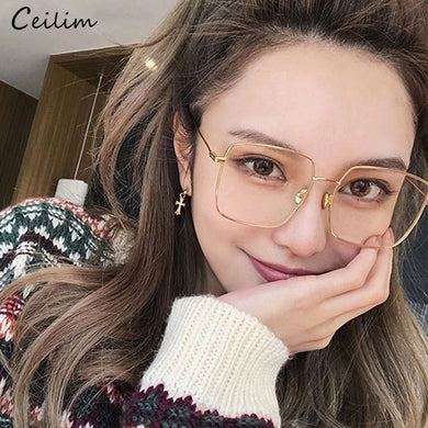 Korean Fashion Square Clear Glasses Women  New Oversized Eyewear Spectacle Frames Transparent Oculos Eyeglasses Fake Glasses