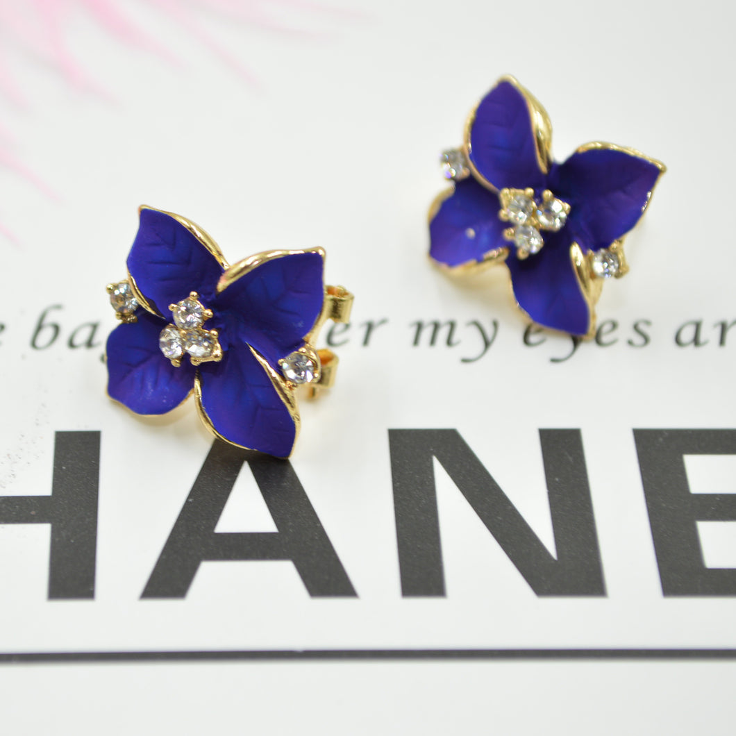 Korean Gold Color Rhinestones Crystal Vintage Four Leaf Clover Flower Gold-color Bohemia Stud Earrings Fashion Jewelry