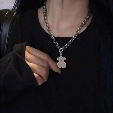 Gioielli estetici della collana della ragazza dell'acciaio inossidabile del pendente dell'orso di strada del pendente dell'acciaio di titanio della discoteca della terra fredda hip-hop coreana 