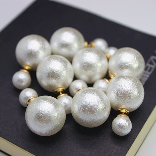 Korean Style Fashion Big Simulated Pearl Balls Stud Earrings For Women Double Side Balls Earrings For Girls XHP022
