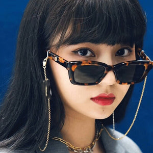 Korean Style Small Rectangular Female Sunglasses Retro Shade Small Glasses Leopard Print Hip-hop Transparent Sunglasses