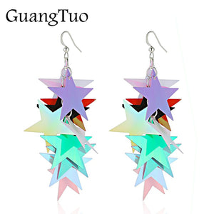 Korean Sweet Rainbow Color Bling Multi-layer Sequins Star Drop Earrings for Women Jewelry Cute Party Shiny Long Fashion Brincos