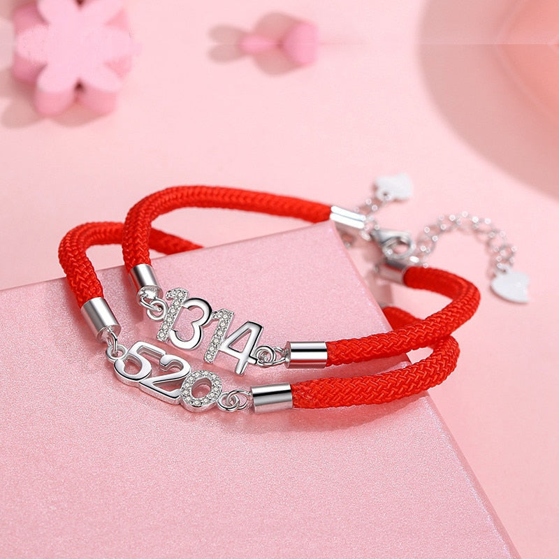 Korean Version 925 Sterling Silver Letter Bracelet for Women Couple 520 1314 Birth Year Red Rope Jewelry Valentine's D Gift