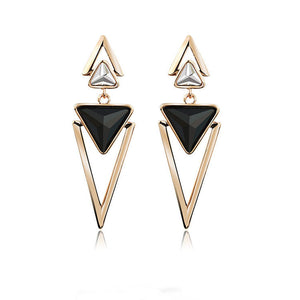 Korean Version Geometric Triangle Black Crystal Simple Wild Earrings Women Long Temperament Exaggerated Earrings Jewelry