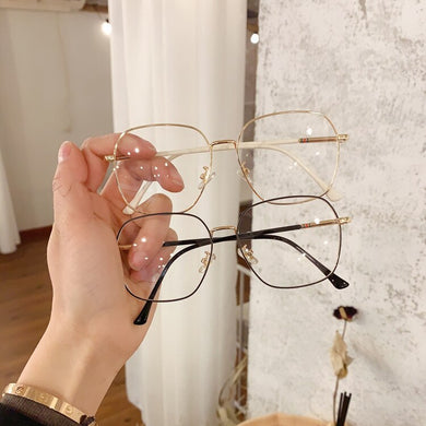 Korean Version of Literary Retro Square Flat Mirror Female Harajuku Large Frame Concave Shape Myopia Metal Spectacle Frame