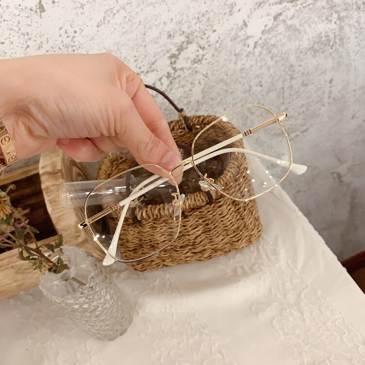 Korean Version of Literary Retro Square Flat Mirror Female Harajuku Large Frame Concave Shape Myopia Metal Spectacle Frame