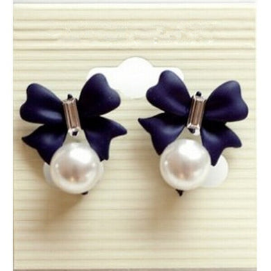 Korean jewelry sweet bow stud earrings imitation pearl pendant 4ED142