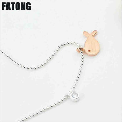 Korean version of the personality 925 set zircon silver beads necklace female sterling silver brushed rose gold fish J0286