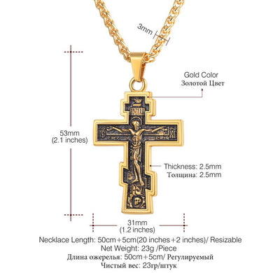 Cross Necklace Orthodox Church Christian Jewelry Stainless Steel Gold Color INRI Crucifix Cross Pendant Necklace Men P3240