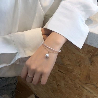 Fashion Beaded Pearl Necklace Women Cute Gold silver color Double Layer Chain Pendant Choker Korean Jewelry 2020 wholesale